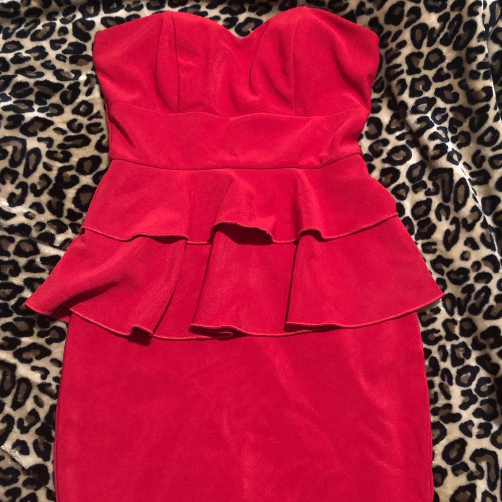 Strapless peplum mini dress